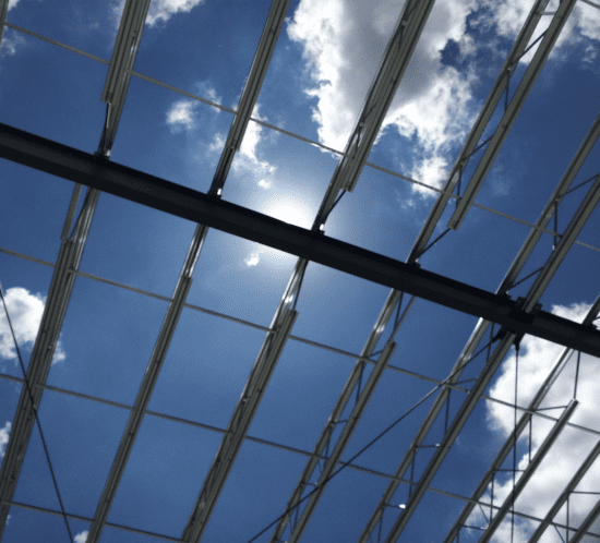 steel roofing with sky