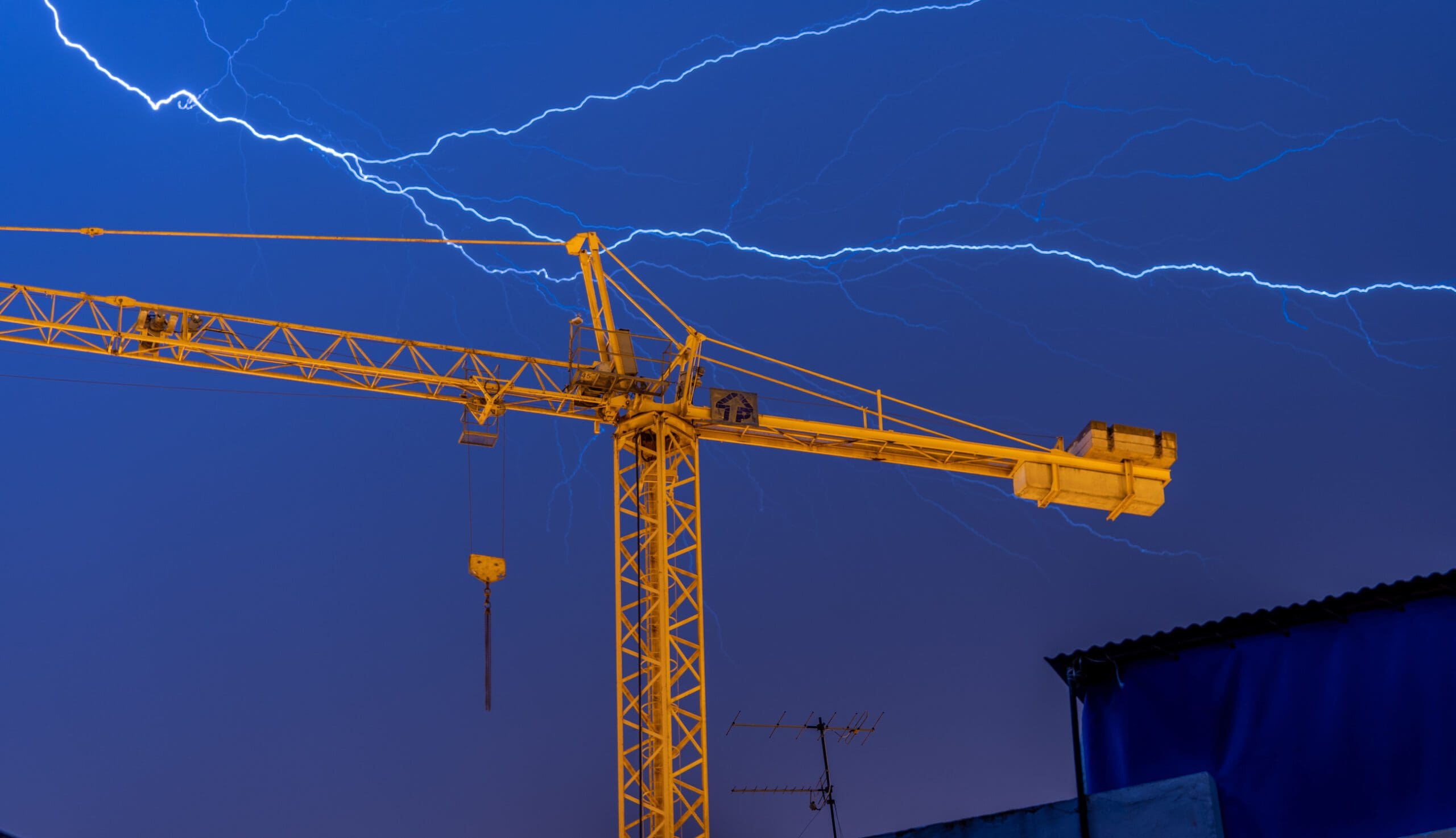 Crane being struck by lightening