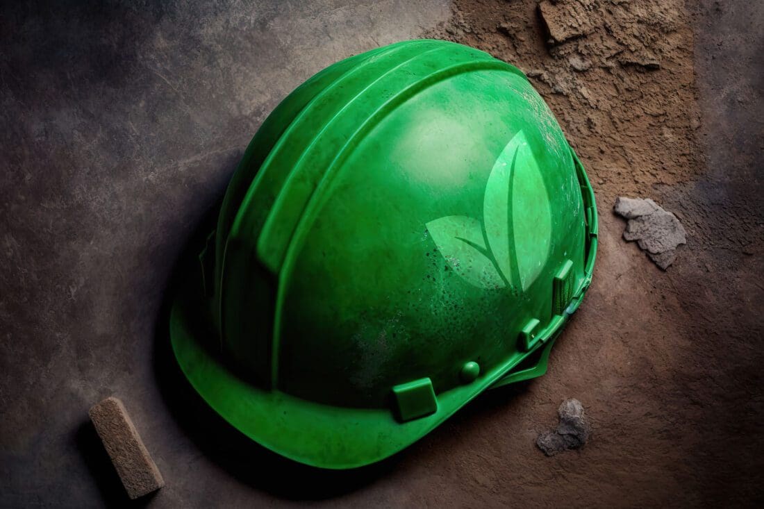 Sustainable infrastructure hard hat with leaf