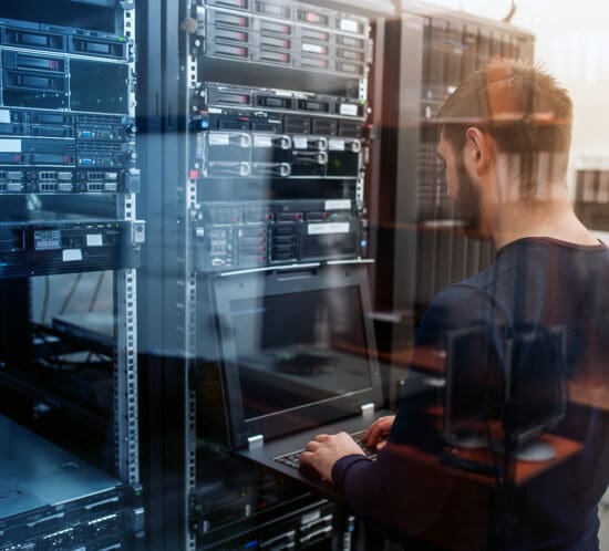 Man working at a data center